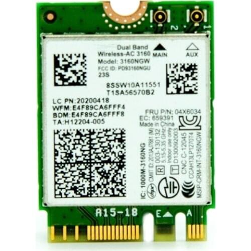 SSEA wifi Bluetooth 4.0 card for Intel Wireless AC 3160 3160NGW NGFF 802.11ac 2.4G/5GHz For IBM Lenovo Y40-70 G40-30 04X6034