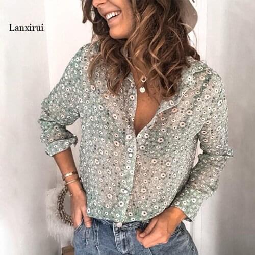 Women Floral Printing Button Thin T-shirt Female V-neck Long Sleeve T-shirts 2020 Fashion Casual Summer Tops harajuku