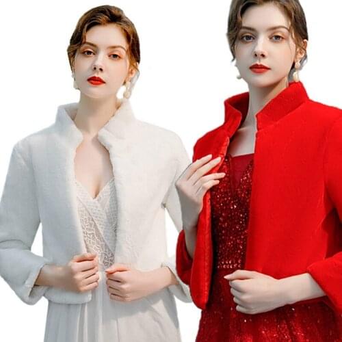 85LB Women Winter Fuzzy Plush Wedding Jacket Warm Shawl Wrap Bolero 3/4 Sleeve Shrug