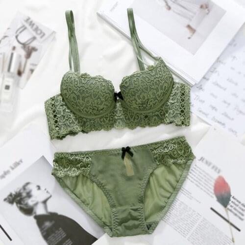 Women Sexy Bra Sets Wireless Ultra thin Breathable Underwear Lace Embroidery Hollow out bra Push Up 1/2 Cup bra Seamless Panty