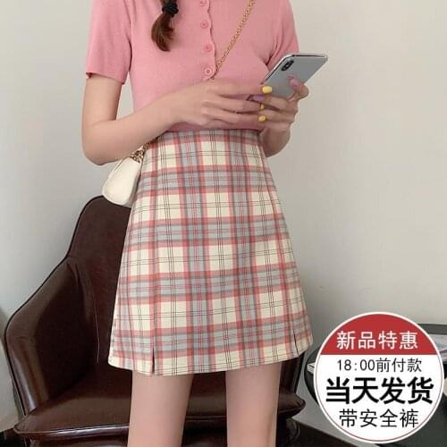 Woman Skirts Summer Split Plaid Skirt A- Line Skirt High Waist Skirt for Women Mujer Faldas Saias Mulher
