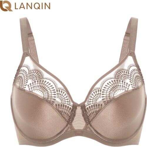 Womens Mesh Sheer Jacquard Lace Bra Plus Size Unlined Underwire Full Coverage