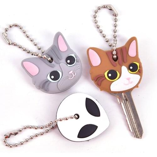 1Pc Silicone Key Ring Cap Head Cover Keychain Case Shell Dog Cat Animals Shape Lovely Jewelry Gift