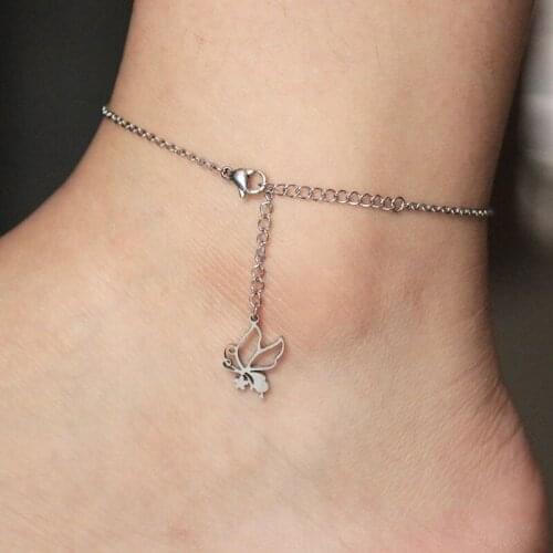 1 Pc Cute Flowering Butterfly Stainless Steel Anklet Ankle Bracelets Foot Bracelet Fashion Sandals Jewelry Accessories For Women