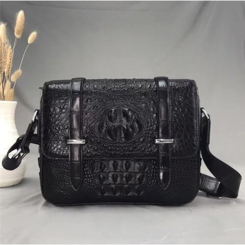 100% Genuine Alligator Crocodile Skin Leather Mens Black Brown Single Shoulder Bag Satchels Purse Male Crossbody Bag For Man