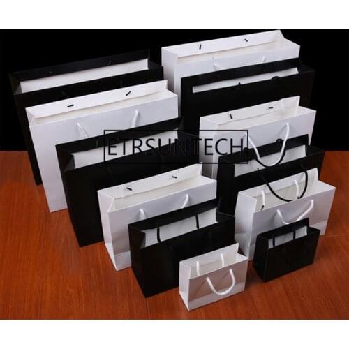 200pcs/lot High quality Black/White kraft paper bag with handle Wedding Party Favor Paper Gift Bags