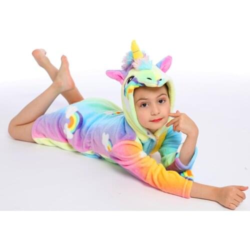 2020 Children Bath Robe Baby Towel Childrens Unicorn Stitch Hooded Bathrobes For Boys Girls Pajamas Kids Sleepwear Robe