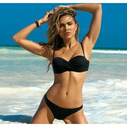 2021 Sexy Solid Color Bikini Women Swimwear Bandeau Biquini Swimsuit Female Bathing Suit Push Up Bikini Set Beachwear