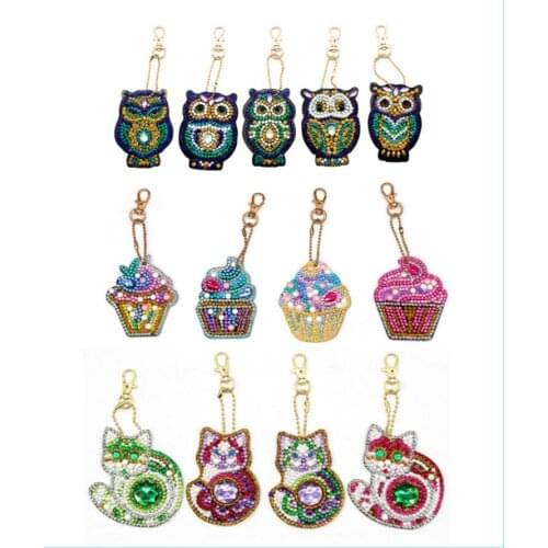 5pcs DIY Full Drill Special Diamond Painting Key Chain cartoon Owl Keychains Jewelry Key Ring Gifts YSK018