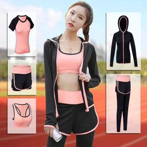 5Pcs/Set Women Yoga Set Workout Clothes for Women Sports Bras + Micro Shorts + + Leggings +Coat Sports Tracksuit Women Outfits