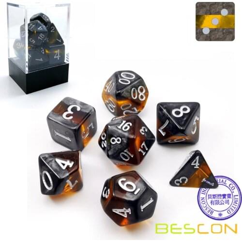 Bescon Mineral Rocks GEM VINES Polyhedral D&D Dice Set of 7, RPG Role Playing Game Dice 7pcs Set of AMBER