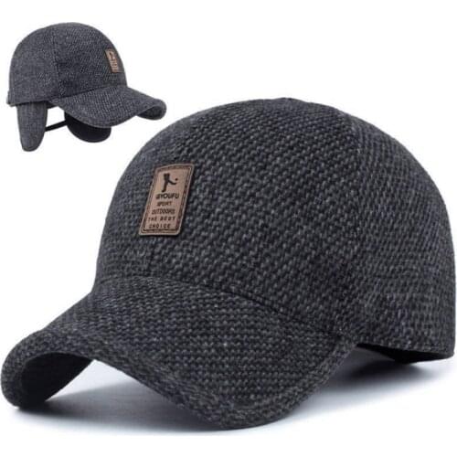 Baseball cap winter dad hat warm Thickened cotton snapback caps Ear protection fitted hats for men