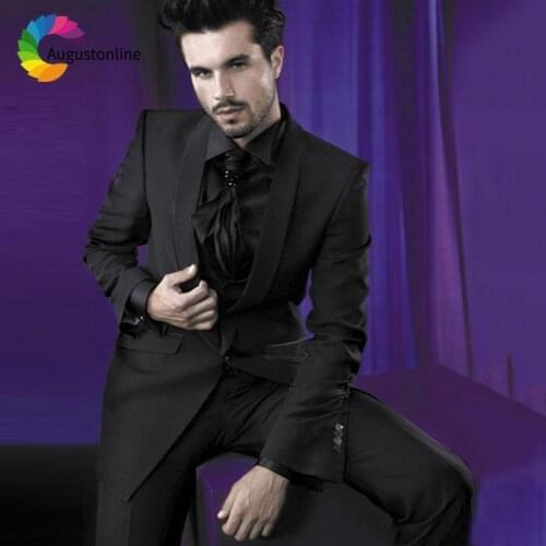Shawl Lapel Black Men Suits For Wedding Blazer Evening Party Prom Slim Fit Casual Tailor Tuxedo Best Man 2Pieces Terno Masculino