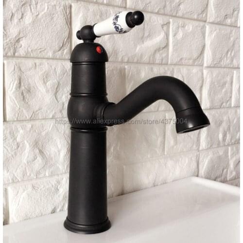 Retro Style Oil Rubbed Bronze Bathroom Sink Basin Faucet Single Ceramic Handle Single Hole Deck Mounted basin tap Nnf364