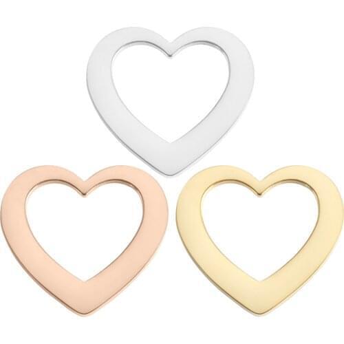 MYLONGINGCHARM 10pcs Heart Charms 15x17mm Gold Rosegold Stainless Steel Bracelet Beads Jewelry Making Accessories