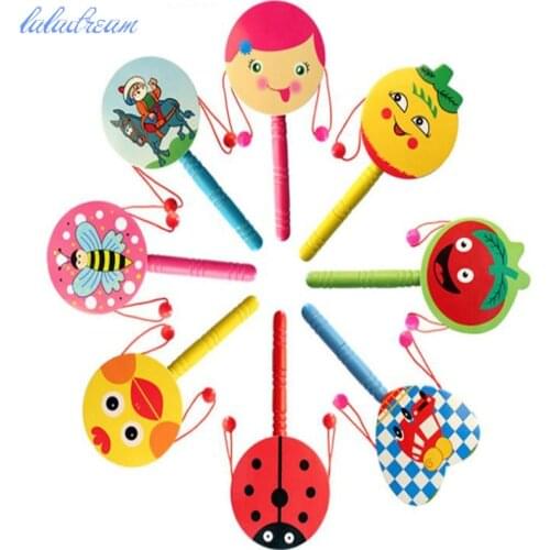 Children Shaking Wooden Rattle Drum Musical Hand Bell Drum Toy Percussion Educational Musical Instrument Toy