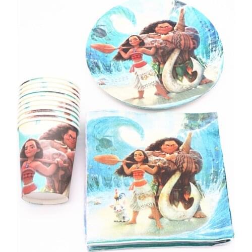 40Pcs Moana cartoon Party Decoration Plates Cups Napkins Cover Baby Shower Birthday Decors Kids Party Supplies