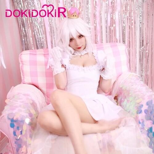DokiDoki-R Game Super Mario Cosplay Kingboo Ghost Princess Costume Women White Dress Super Mario Cosplay Costume Halloween