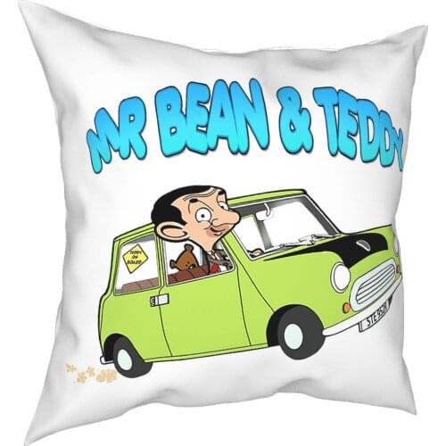 Mr Bean And Teddy In The Car Pillowcase Home Decor Cushions Throw Pillow for Living Room Polyester Double-sided Printing Casual