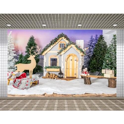 Lyavshi photophone Christmas background wood house winter reindeer trees children photography backdrop photography backdrop