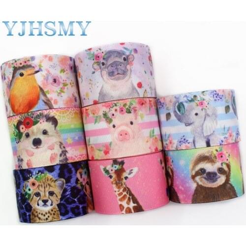 I-19906-2069,38 mm 5 Yard Cartoon animal print grosgrain ribbon, DIY handmade hair accessories wedding gift wrapping material
