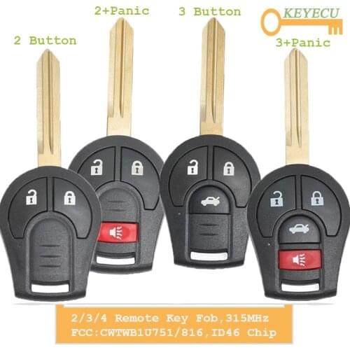 KEYECU 2/3/4 Button 315/ 433MHZ Remote Key For Nissan Keyless Entry 46 Chip Fob Transmitter CWTWB1U751 1788D-WB1U751 H0561-C993A