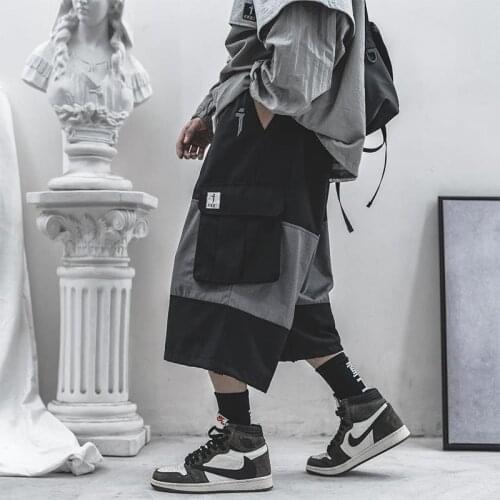 Summer new trend mens Capris mens and womens Multi Pocket loose oversized overalls trend