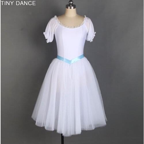 Short Chiffon Puff Sleeve Ballet Dance Tutu Costume Leotard Dress for Girls and Women Ballet Dancing Performance Costumes 20515