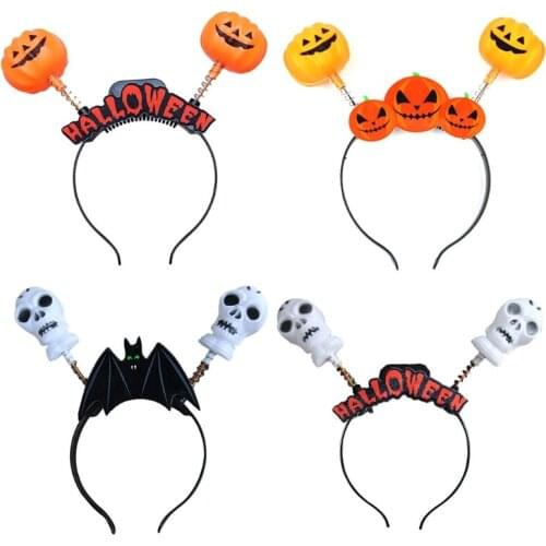 Cosplay Costume Decor Halloween Glowing Headdress Pumpkin Skull Headband Carnival Cosplay Party Dress-up Accessories