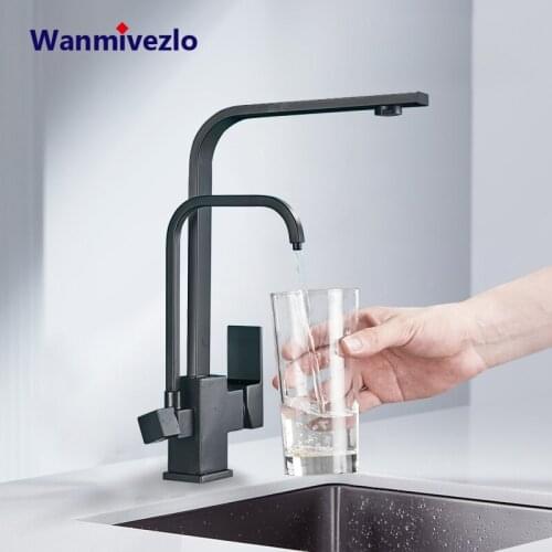 Matte Black Pure Water Kitchen Faucet Deck Mount Dual Handle Faucet Purification Kitchen Sink Faucet Rotation Spout Water Mixer