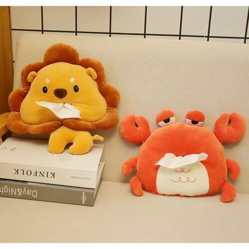 Kawaii Lion Crab Plush Stuffed Soft Doll Tissue Pumping Storage Baby Toys Kids Gift Tissue Box Car Tray Car Paper Towel Pumping
