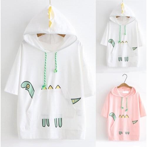Fashion Women Streetwear Fashionable Casual Print Short Sleeve Splice Dinosaur Cute Loose Comfortable Sweatshirt Tops Wholesale