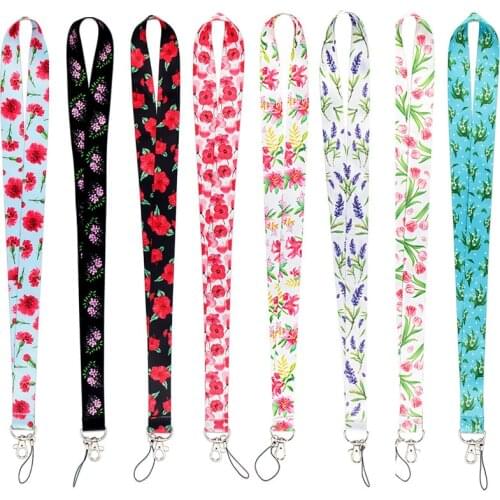 Fashion Floral Neck Strap Key Lanyard ID Card Phone Key Chain Holder Women Badge Holder Card Cover Doctor Nurse Accessories