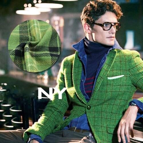 The new series of green color rare men Plaid Wool Plaid password woolen fabric coat fabrics