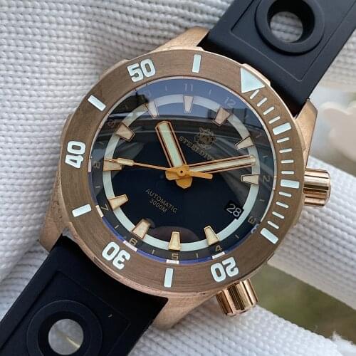 STEELDIVE New Arrival SD1950S Mens Automatic Watches Mechanical Bronze Case Two Button Unique Fashionable Deep Sea Diver Watch