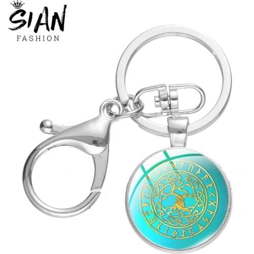 SIAN New Arrival Tree Of Life Yggdrasil with Triquetra Symbols Poster Keychain Glass Lobster Clasp Key Ring Women Men Car Key