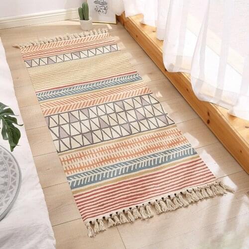 New style cotton and linen floor mat ethnic wind bedside mat tassel home woven carpet bedroom living room decorative carpet
