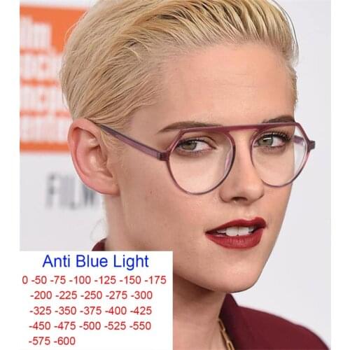 Nearsighted Anti Blue Light Glasses Women Men Prescription Myopia -2.5 Office Trendy Computer Eyeglasses Frame Reduce Eye Strain