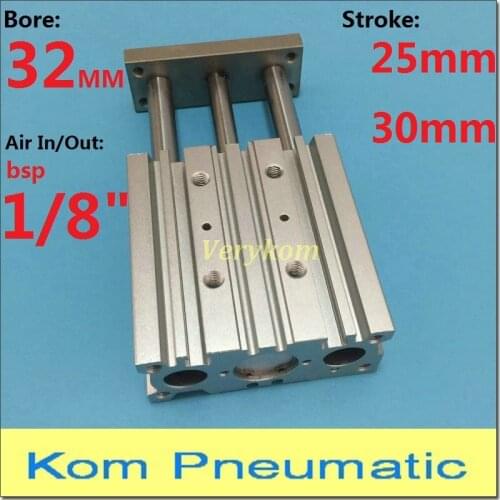 Pneumatic MGPM Bore 32MM Three Rod With Magnetic Guide Cylinder 3 Piston TCM MGPM32X30 MGPM32X25 MGPM32X25Z SMC Type Port 1/8"