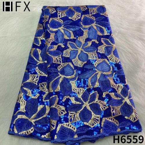 Blue Sequined Indian Lace Fabric 2021 White Nigeria Mesh Voile Net Tulle Guipure Lace African Women Evening Dress Sequins Fabric