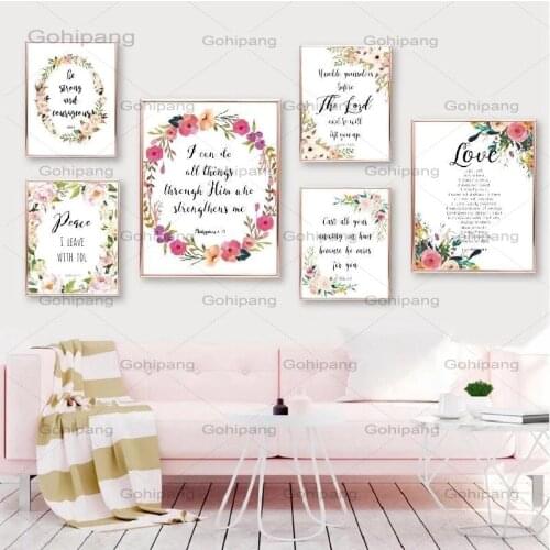 Bible Verse Canvas Painting Poster Christian Wall Art Watercolor Flowers Print Pictures for Living Room Home Decoration