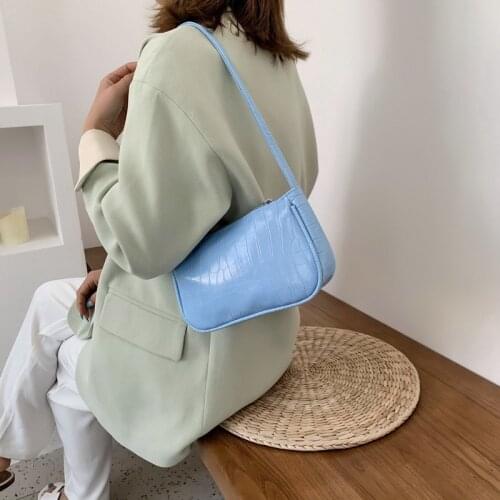 New Summer Stone Pattern Baguette Handbag For Women Candy Color Chain Ladies Small Shoulder Bags Fashion PU Leather Armpit Bag