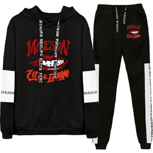 Maneskin Hoodie Unisex Tracksuit Two Piece Sets Long Sleeve Women Mens Hoodies+Sweatpants Maneskin Streetwear Hip Hop Clothes