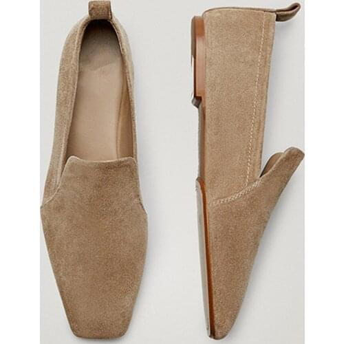 Jenny&Dave Flat Women Summer England Vintage Fashion Simple Square Toe Genuine Leather Slip-On Loafers Women Shoes Flat Women