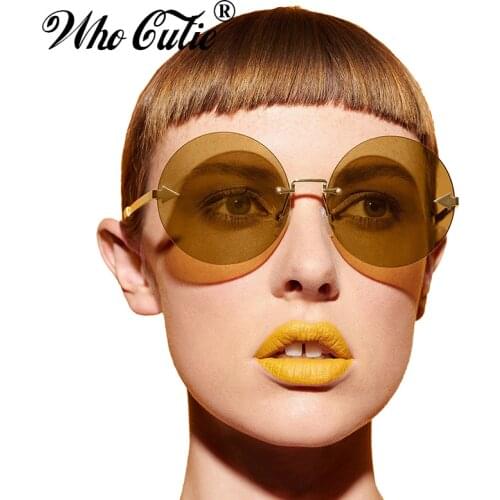 WHO CUTIE 2017 Women Retro Round Sunglasses Fashion Brand Designer Vintage Tint Clear Lens Female Male Rimless Sun Glasses