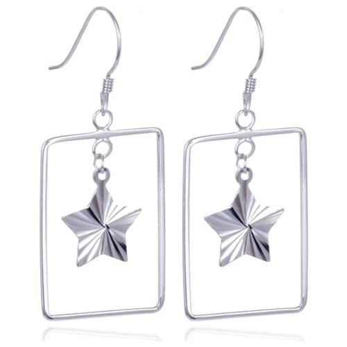 YJBR002925 Fashion New S925 Sterling Silver Earrings Hollow Five-pointed Star Eardrop Female Full-bodied Tremella Jewelry