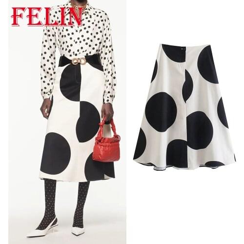 Za 2021 Fashion Autumn Modern Women Black And White Pleated Midi Skirts Casul Elegant Office Lady All-match Work Soft Skirts