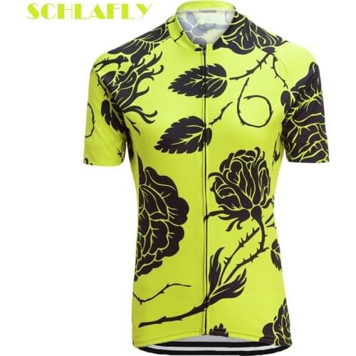 Women yellow Flowers cycling jersey short sleeve summer bike wear road woman jersey cycling clothing bicycle clothes schlafly