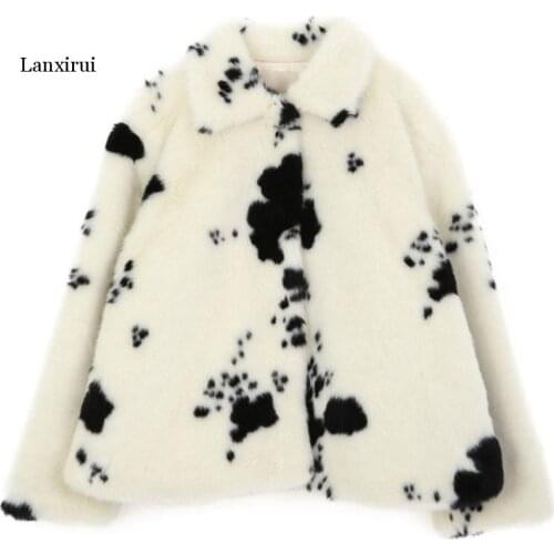 Womens Faux Raccoon Fur Coats New Winter Black White Cow Loose Female Imitate Mink-like Plush Coats Lady Trendy Jackets