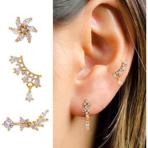 1PC Cz Curved Cartilage Earring Piercing Jewelry for Women Stainless Steel Helix Earrings Tragus Rook Conch Screw Back Stud